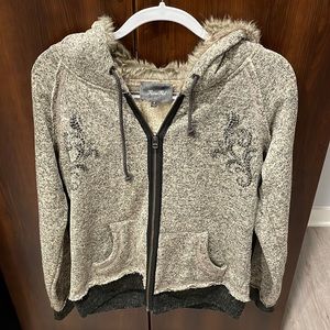 Miss Me Heather Zip Up Sweatshirt with Gems
